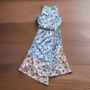 VINCE CAMUTO Size 8 Blue Floral Midi Dress Halter Neck Asymmetric Hem